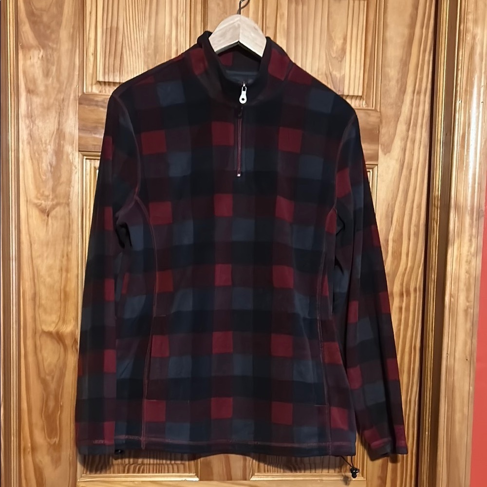 Croft & Barrow Zip-Up Pullover Fleece Sweater - Red/Black/Grey